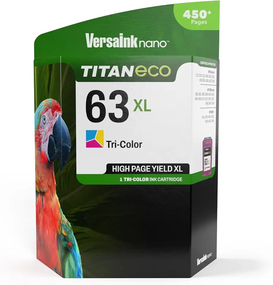 Nano 63 XL Titan ECO High-Yield TRI-Color Ink Cartridge Replacement of HP 63 and 63 XL, Works with HP DeskJet 1112,2130,3630,OfficeJet 3830,4650,5200,Envy 4510,4520