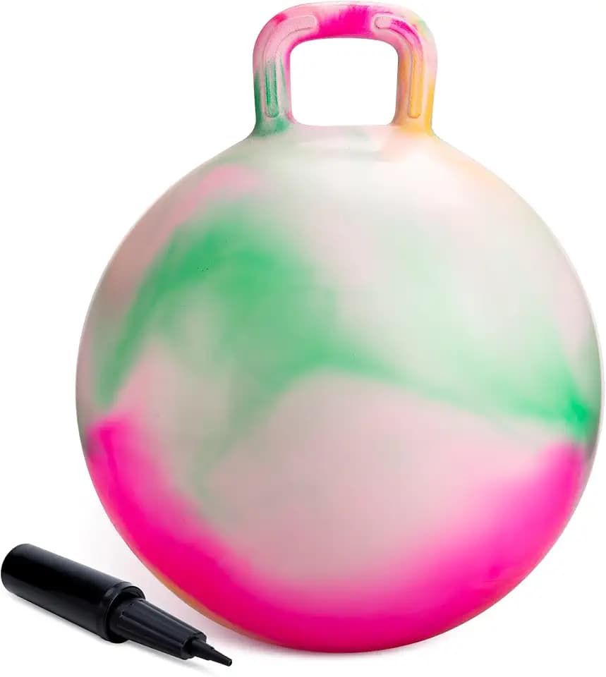 U&C Planet 45cm Hüpfball Sprungball mit Griff, 100 KG belastbar Space Hopper mit Luftpumpe Spielzeug für Kinder 3-6 Jahre Drinnen & Draußen, Lernspielzeug für Balance & Koordination, Wolke Grün
