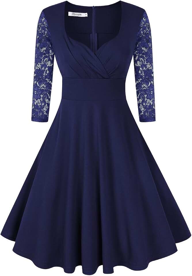 KOJOOIN Damen Vintage Kleid Cocktailkleid Abendkleid Rockabilly Kleid Taillenbetontes Kleider（Verpackung MEHRWEG）