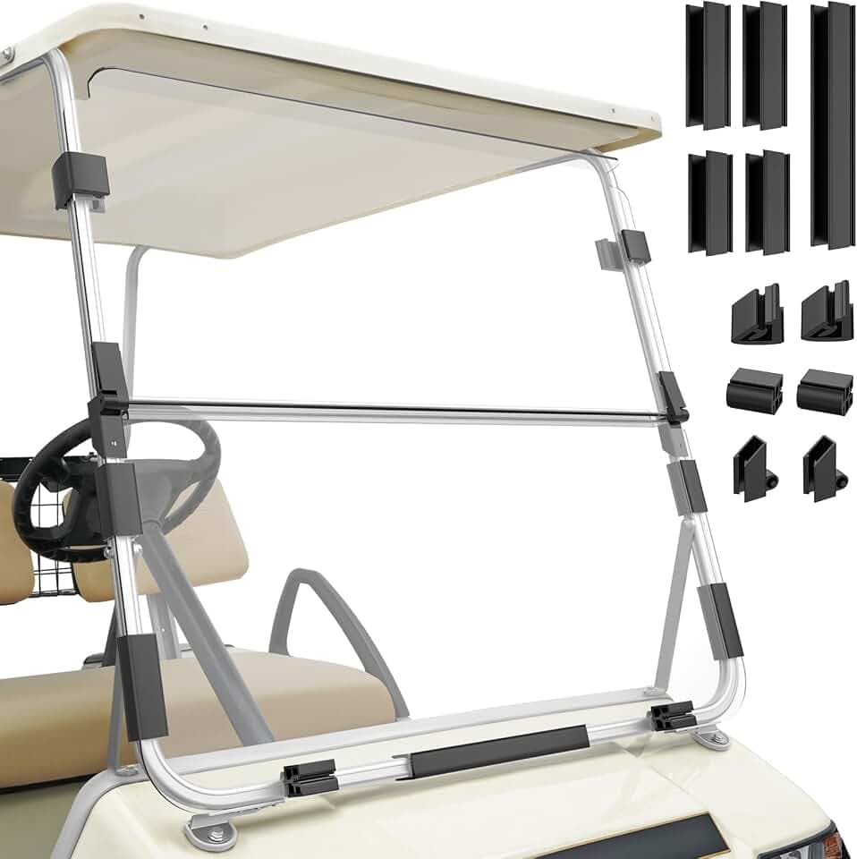 CLUBRALLY Golf Cart Windshield for Club Car DS 1982-2000.5,Foldable UV-Protective Acrylic Club Cart Windshield with Installation Kit