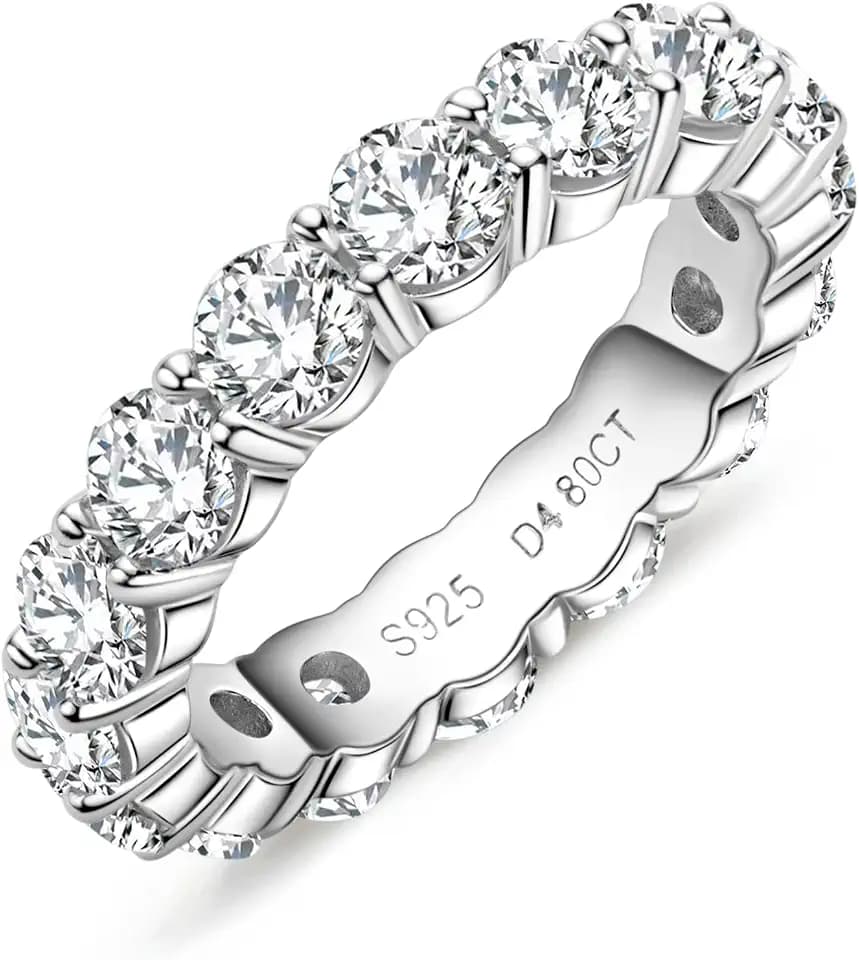 Moissanite Eternity Ring, Round/Emerald Cut 5cttw D Color VVS1 925 Sterling Silver Wedding Band Rings for Women