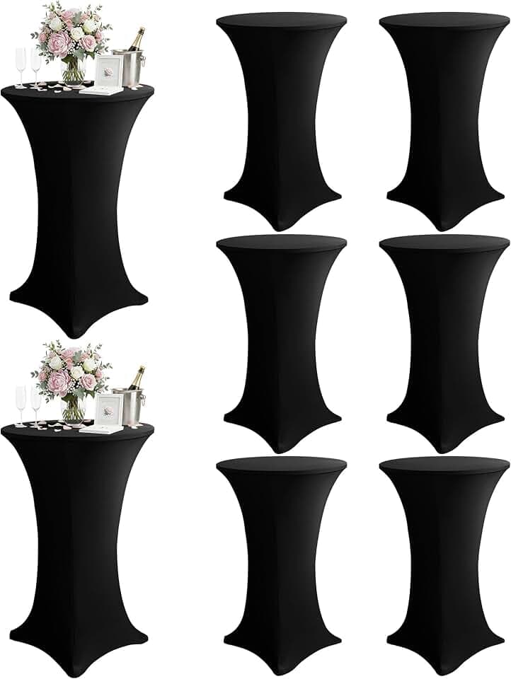 KeyWave Spandex Cocktail Table Covers, 32x43 Inch, Black, 8 Pack