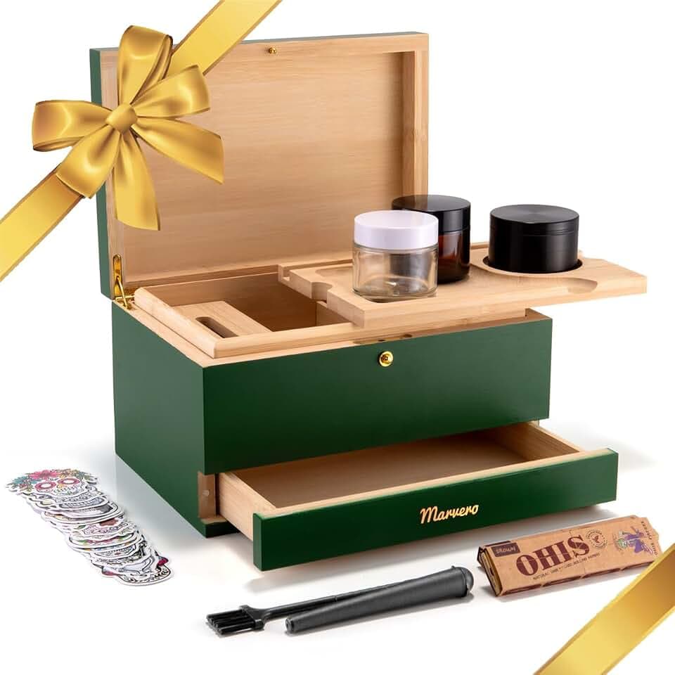 Große Bambusbox mit herausnehmbarem Rolltablett,Grün
