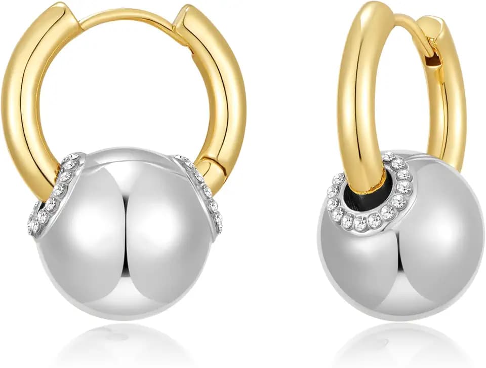 GZQ Two Tone Earrings for Women, Mixed Metal Earrings with Ball Drop