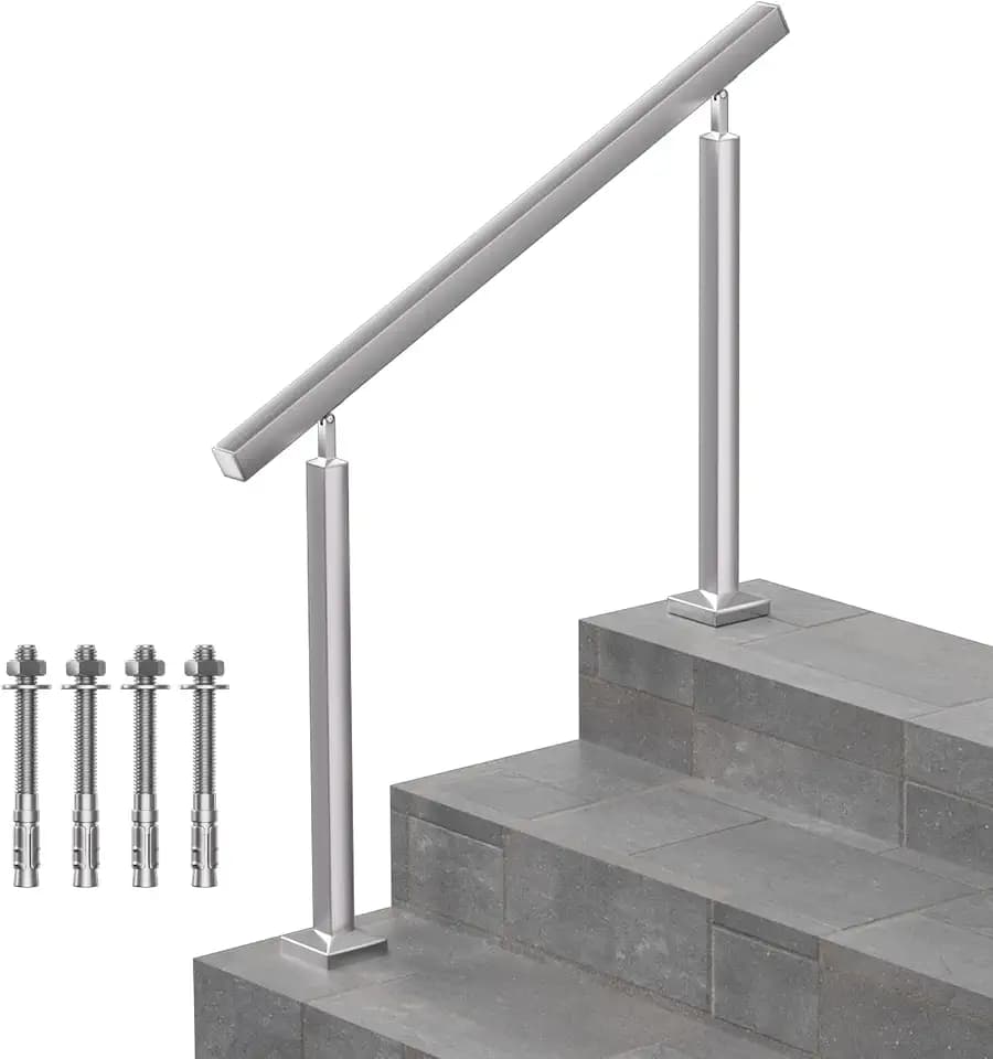 Outdoor Stair Handrail for 3 Steps, Heavy Duty 304 Stainless Steel, 660 lbs Capacity, Adjustable Angle, Square Modern Handrail for Front Porch & Steps - 39 inch