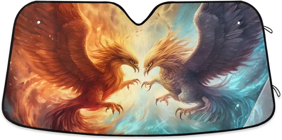 Car Windshield Sun Shade, Fire Phoenix in The Starry Sky Windshield Sunshades Sun Visor Protector Foldable Blocks UV Rays