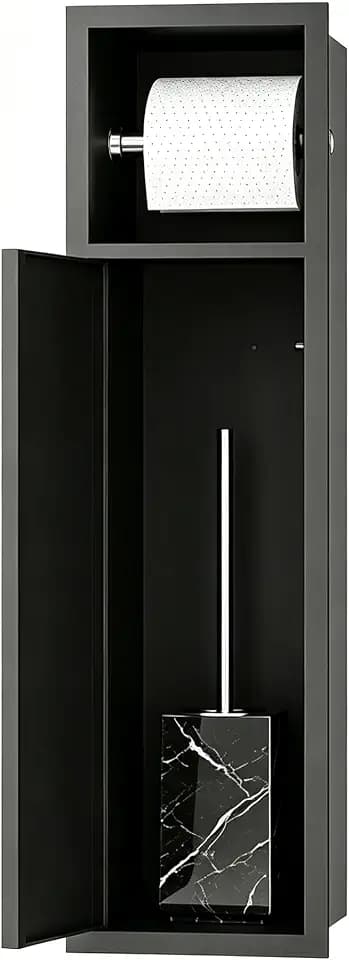 Unterputz Toilettenpapierhalte 304 Edelstahl,Klopapierhalter mit aufbewahrung, Toilettenpapier aufbewahrung WC Badezimmerschrank mit Toilettenpapierhalter Halterung,Schwarz