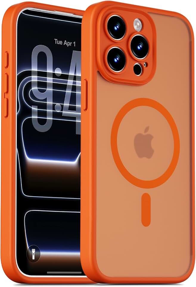 Magnetic for iPhone 15 Pro Max Case, Translucent Matte, Orange
