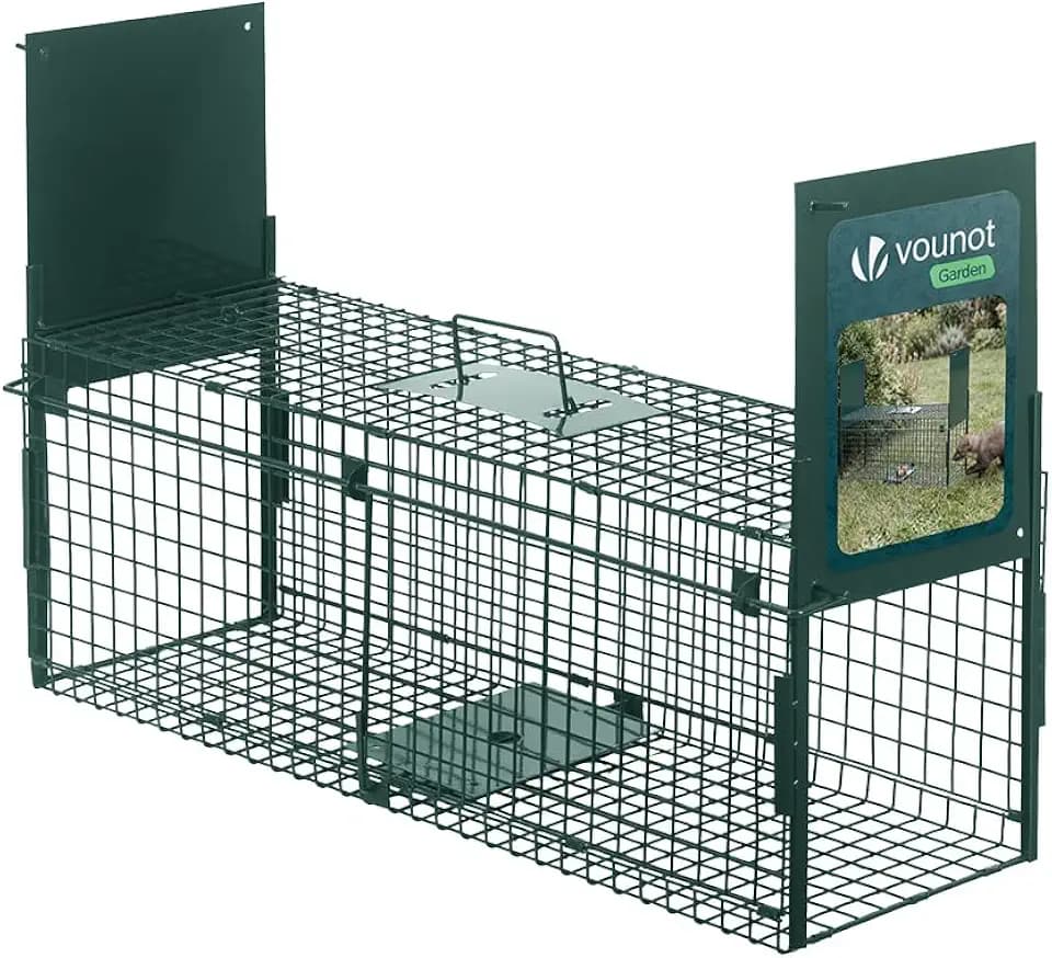 VOUNOT® Marderfalle Lebendfalle 80x26x34cm, Doppeltür Tierfalle mit Griff, Humane Fangkäfig für Marder Ratten Kaninchen Katzen und Fuchs, robust und wetterfest, für innen & außen, Grün