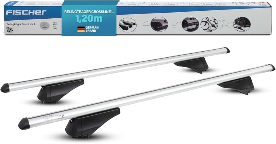 FISCHER Relingträger CrossLine L, für Fahrradträger, Dachboxen oder als Skihalter, für integrierte Dachrelinge, Aluminium, Tragkraft 75 kg, vormontiert, inklusive Schloss, Barrenstärke 45 x 28 mm,