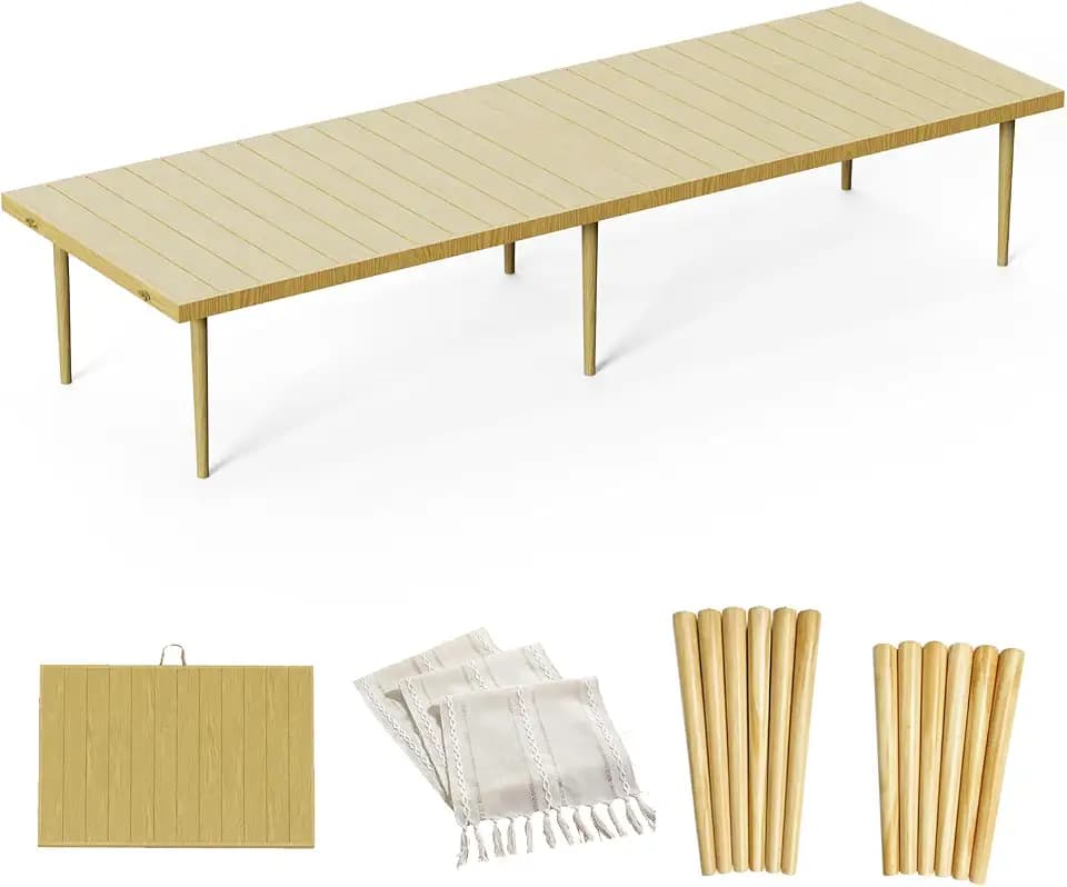 30x90 Inch Boho Low Picnic Wood Table,Foldable Design,2 Set Of Table Leg