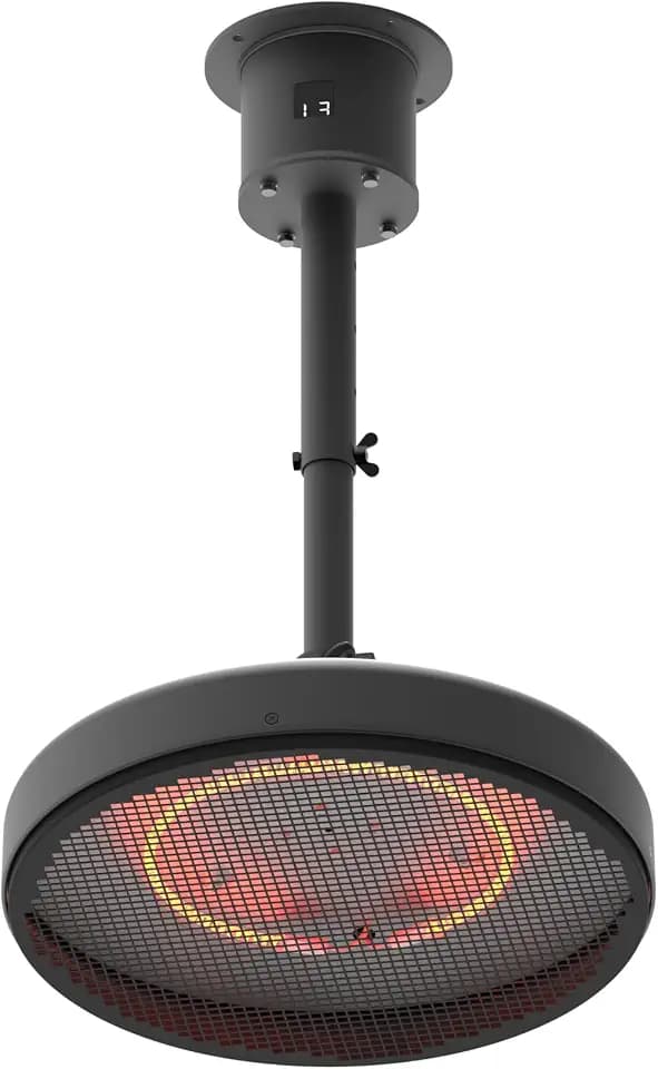 Decken-Heizstrahler 2000W Carbonröhre – 3 Heizstufen, Fernbedienung, IP65 wetterfest, höhenverstellbar 51–66 cm, Ø 44 cm, elektrischer Infrarot-Heizstrahler für Terrasse & Balkon