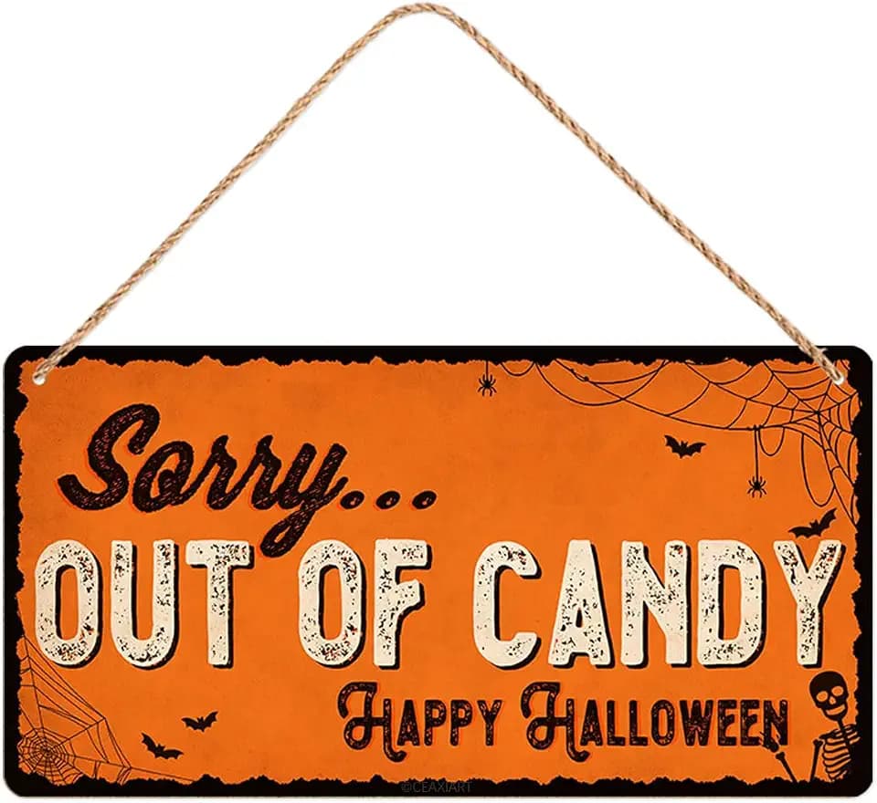Vintage Wood Sign Halloween Decoration Sorry Out Of Candy Signs Home Kitchen Cafe Bar Porch Garden Wall Decor 10x5 Inches Hanging Plaque (Orange Black)