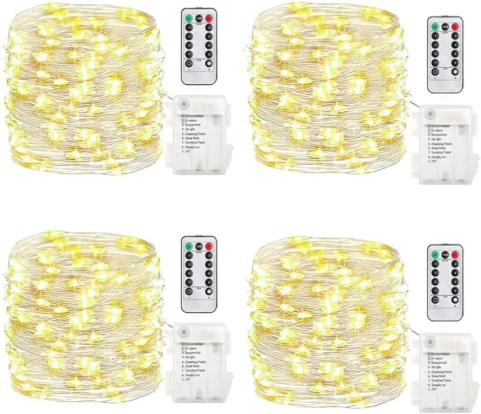 GDEALER 4 Pack 16.4 Feet 50 LED Fairy Lights, Battery-Operated, Warm White