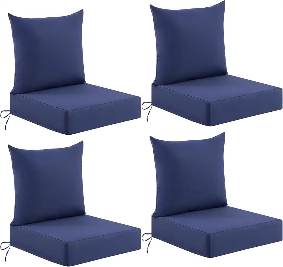 Deep Seat Patio Cushions Set of 4, 24x24x5.75 Inch, Waterproof Outdoor Chair Cushions, Fade Resistant Patio Furniture Cushions with Ties for Couch, Sofa, Lawn, Outside, Navy Blue