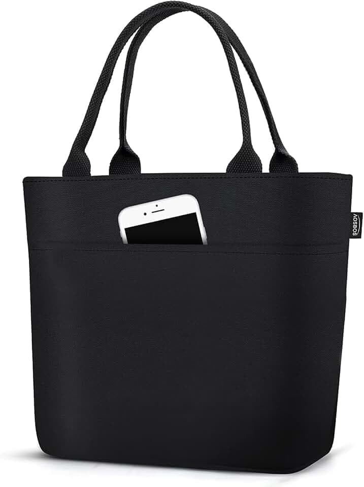 Aosbos Black Lunch Tote Bag,Insulated Lunch Bag For Women,Work,Office