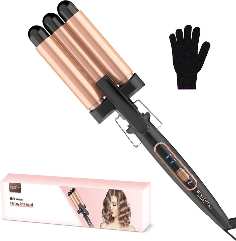 BESTOPE MIX Welleneisen, Lockenstab 3 Fässer Welleneisen für Haare 22mm Keramik Mermaid Hair Waver PTC Schnellheizung 150°C/210°C Welleisen Beach Waves Lockenstab für Kurze und Lange Haare