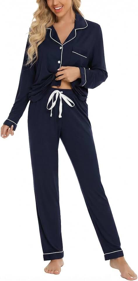 Leikar Button Up Pajamas For Women Long Sleeve Viscose Soft Pjs Lounge