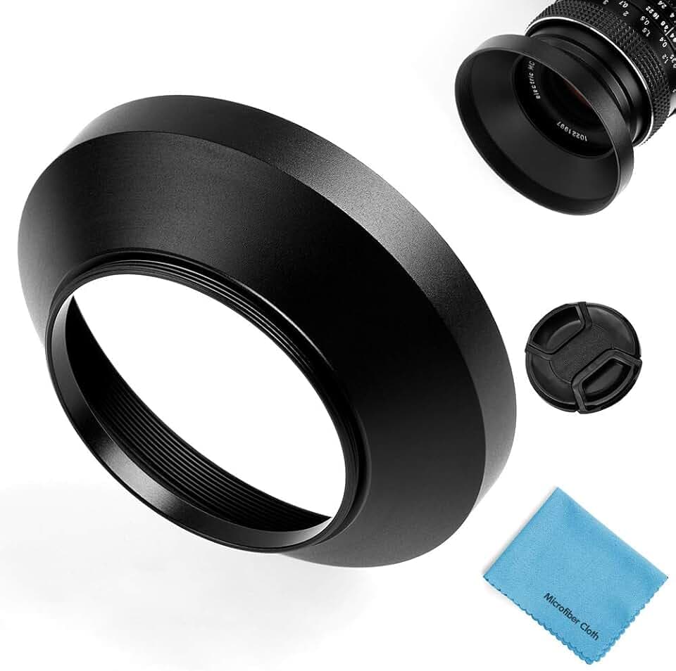 43mm Weitwinkel Gegenlichtblende, Fotover Universal Metall Sonnenblende Streulichtblende mit Objektivdeckel für Canon Nikon Sony Pentax Olympus Fuji Kamera + Mikrofaser Putztuch