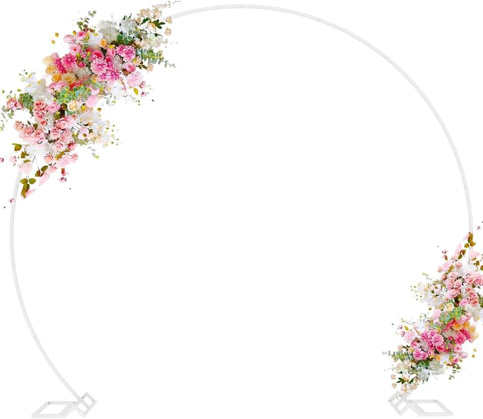 Wokceer Runder Hintergrundständer, 2,4 m, weißer Kreis, Ballonbogen-Rahmen für Hochzeit, Zeremonie, Geburtstag, Party, Jahrestag, Valentinstag, Feier, Hintergrund, Dekoration