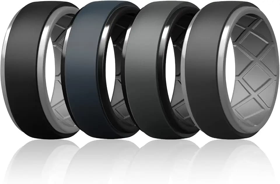 Egnaro Men's Silicone Wedding Bands, Tow-Tone Flexible Rubber Work Rings