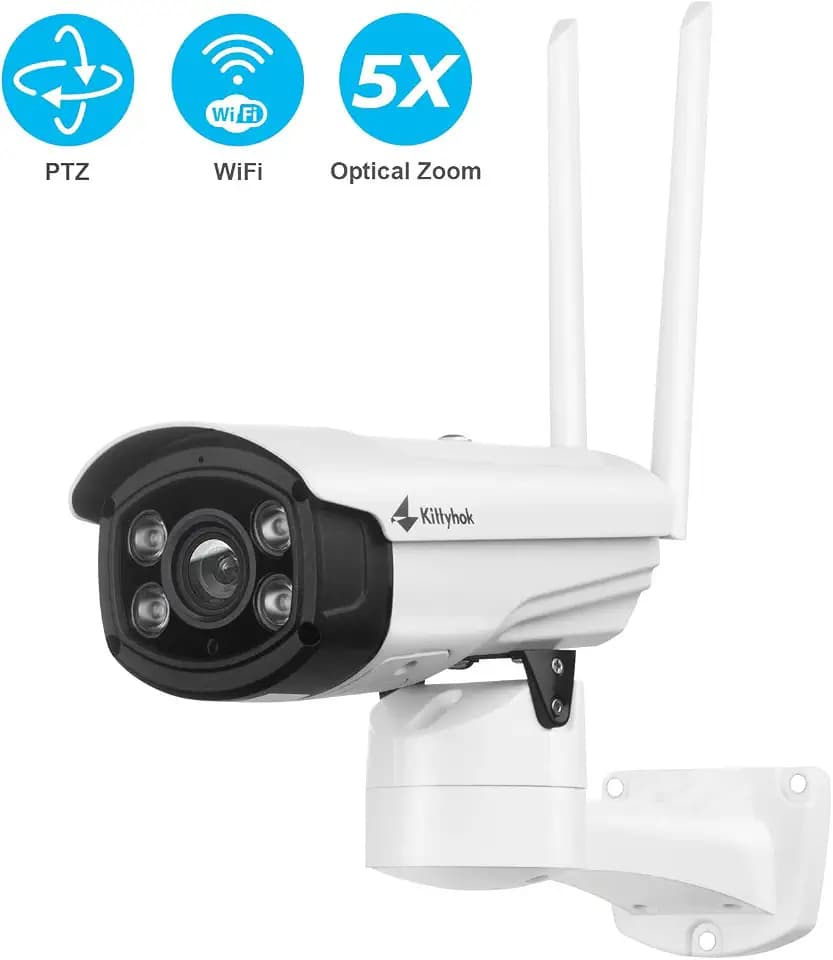 Kittyhok 5X Optical Zoom PTZ Camera, Outdoor Wireless Security Camera 1080P WiFi Surveillance Camera w/Spot Light, Siren Alarm, 2 Way Audio, Motion Detection, 100ft Color Night Vision, Remote Access