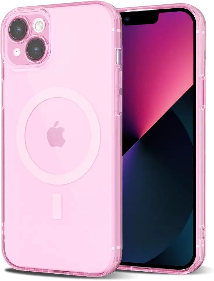 Svanove for iPhone 13 Mini Case Clear Compatible with Magsafe Silicone, Transparent Thin Magnetic Mag Safe Case Cute, Girly Aesthetic Trendy Slim Hard Rubber Camera Cover Protection, Light Pink