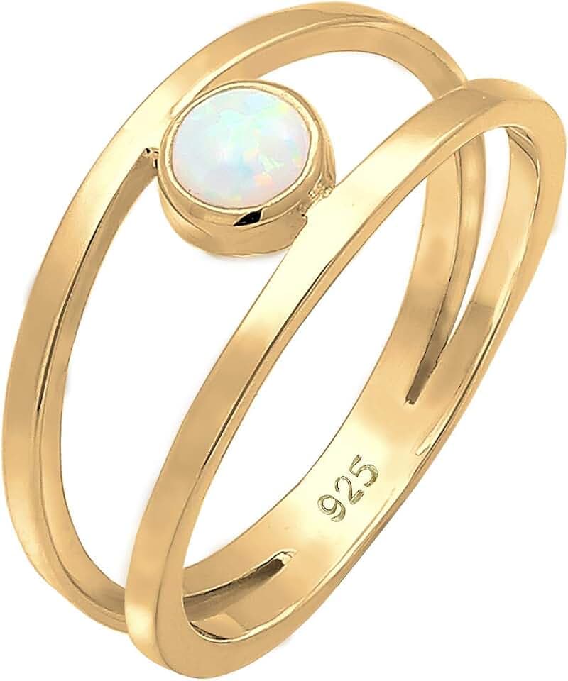 Elli Ring Damen Bandring Zweireihig Synthetischer Opal 925 Silber