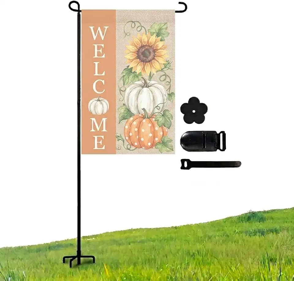 Heavy-Duty 4-Prong Garden Flag Pole Holder Stand – Weatherproof Outdoor Garden & Yard Flag Base for 12x18 Inch House Flags, Ground Flagpole Stand for All-Season Decoration(Flag Not Include)