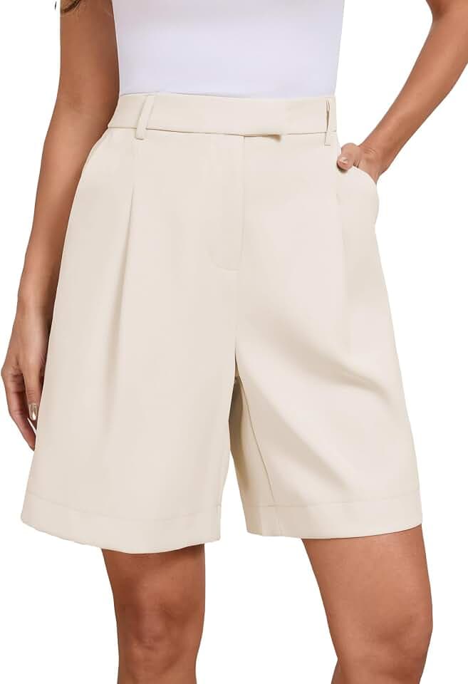 Famulily Damen Sommer Lange Shorts Lässig Weites Bein Heiße Hose Elastische Taille Anzug Shorts mit Taschen S-XXL