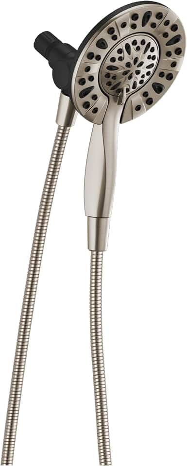 Delta 4-Setting In2ition 2-in-1 Dual Shower Head with Handheld Spray, Brushed Nickel Detachable Shower Head with Hose, 2.5 GPM Flow Rate, Spotshield Nickel 75490SN