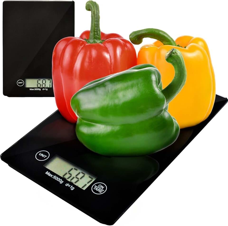 ISO TRADE Waage Elektronische Küchenwaage Digital-Waage 5KG 5000g/1g Briefwaage Slim 1158