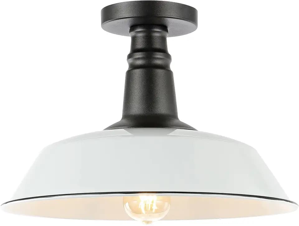 JONATHAN Y Camila 14" Industrial Semi Flush Mount, White/Black