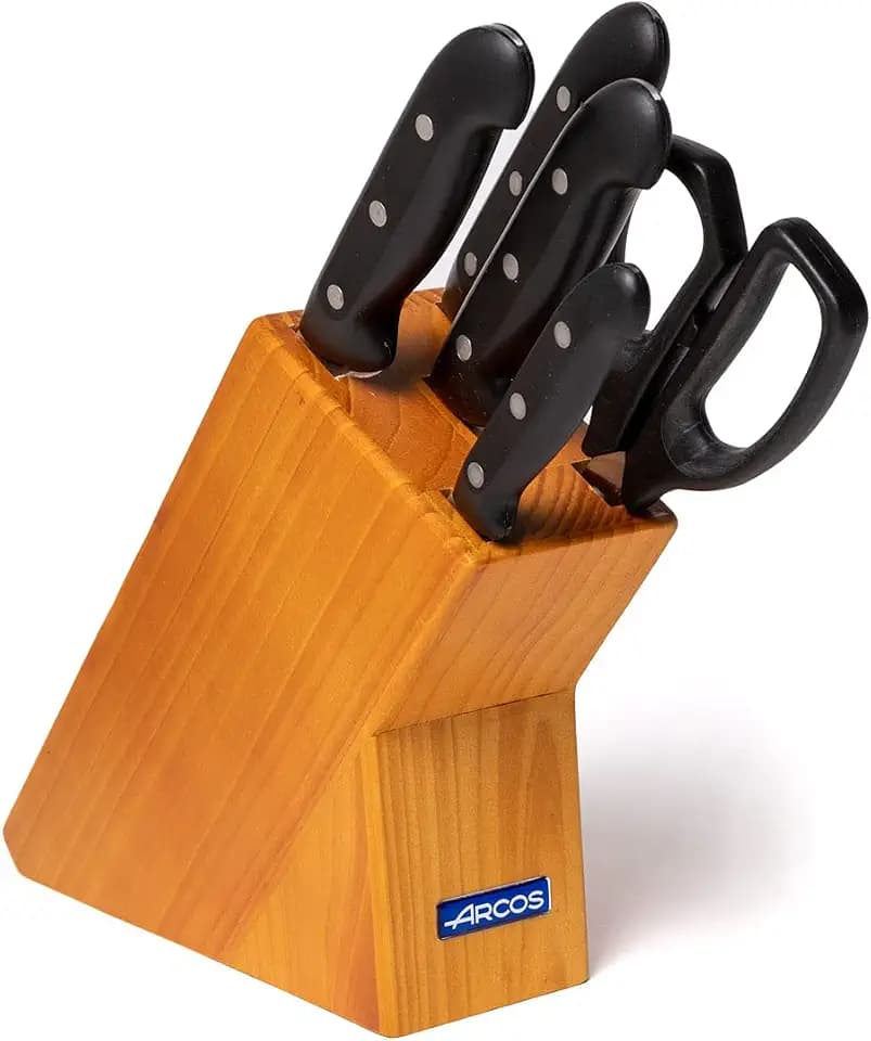 ARCOS Küchenmesser-Set mit 5 Teilen aus Nitrum Edelstahl - Professioneller Messerblock, Ergonomischer Griff aus Polyoxymethylen (POM) - Serie Maitre, Farbe Schwarz