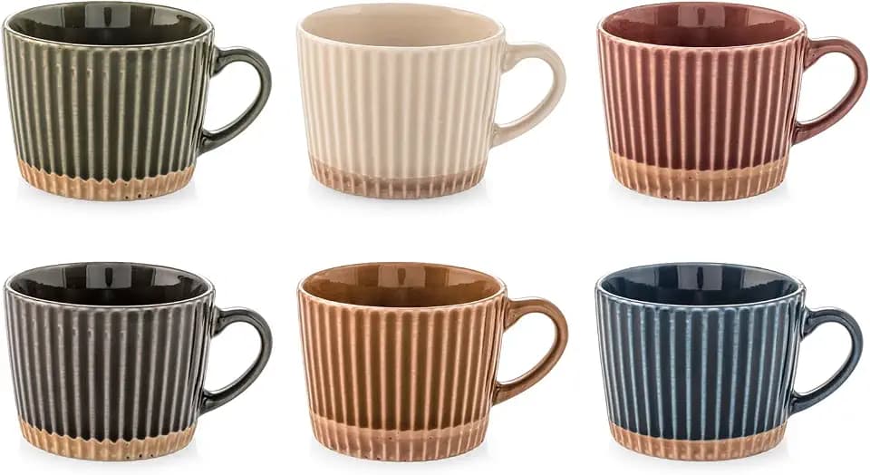 H&H Set aus 6 Kaffeetassen Land aus New Bone China – bunt, elegant und robust – 100 ml – spülmaschinenfest und mikrowellengeeignet – verschiedene Farben