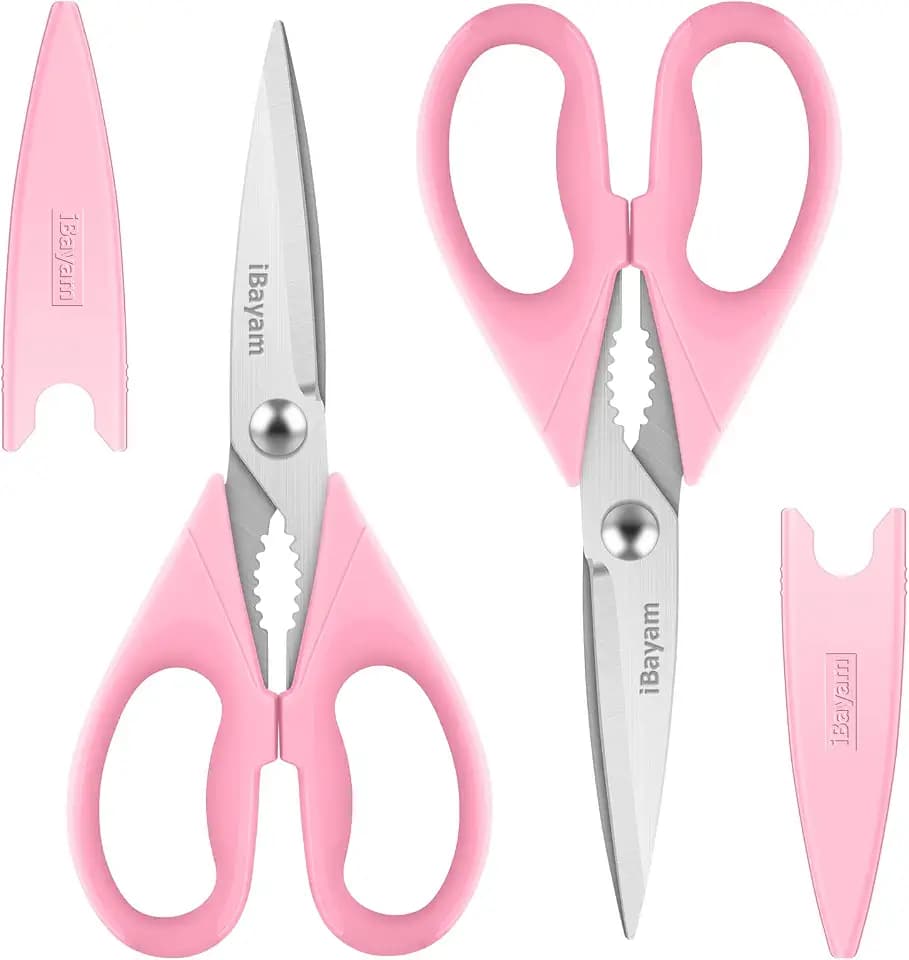 iBayam Pink Kitchen Scissors All Purpose Heavy Duty & Comfort Grip & Cover