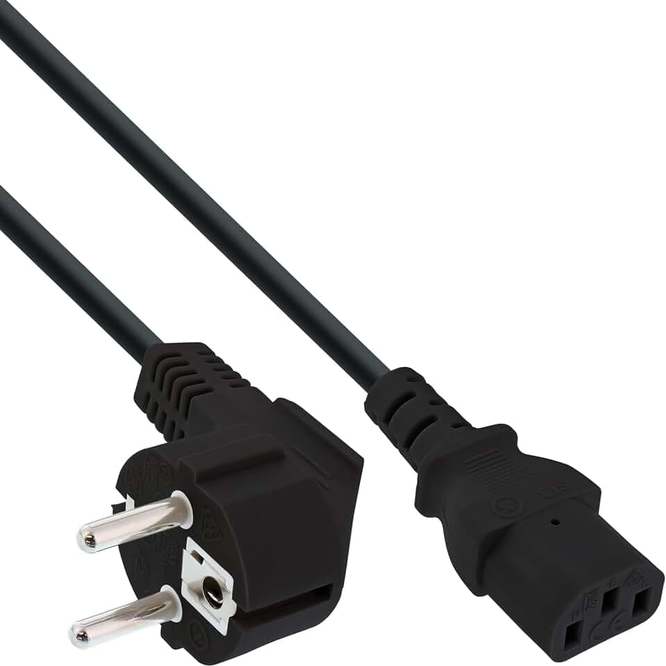 InLine 16651M Netzkabel, Schutzkontakt gewinkelt auf Kaltgerätestecker C13, 0,5m