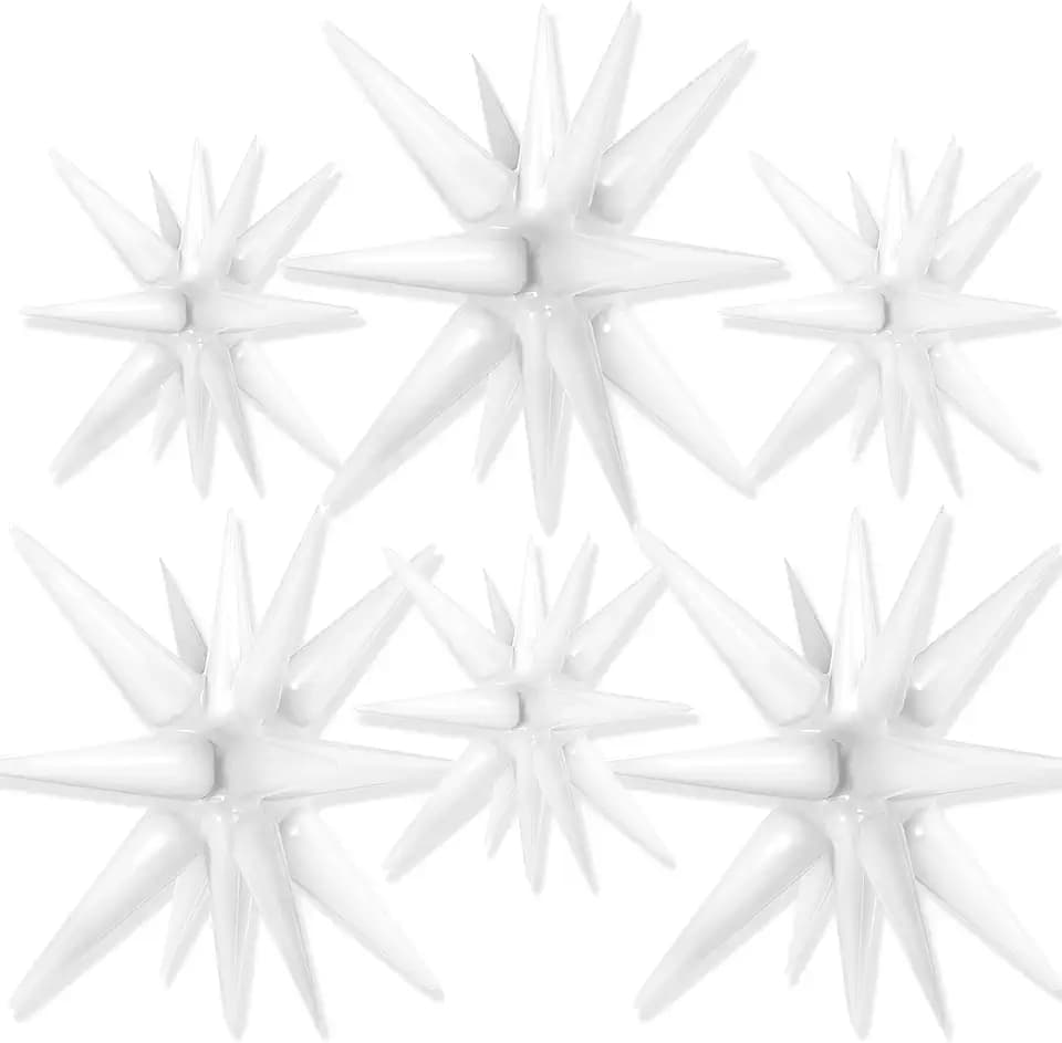 PartyWoo Ivory Star Spike Balloons 6pcs Explosion Foil Mylar Balloons