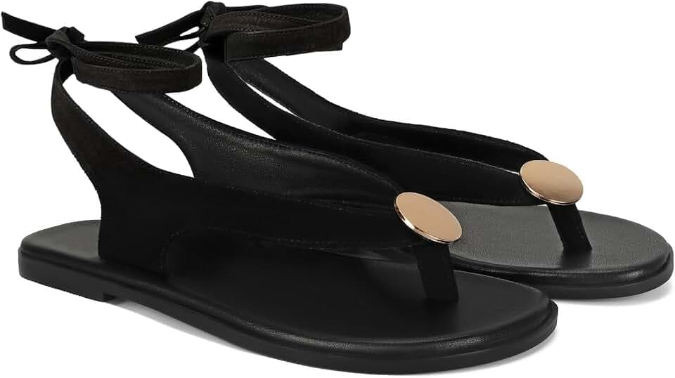 Flat Sandals for Women Strappy Sandals Comfortable Dressy Beach Flip Flop Slides Thong Sandals for Women with Metal Circular
