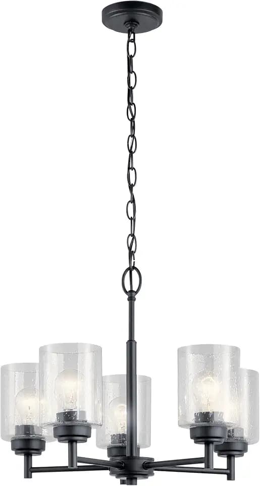 Kichler Winslow 5-Light Chandelier Light, Seeded Glass, Black