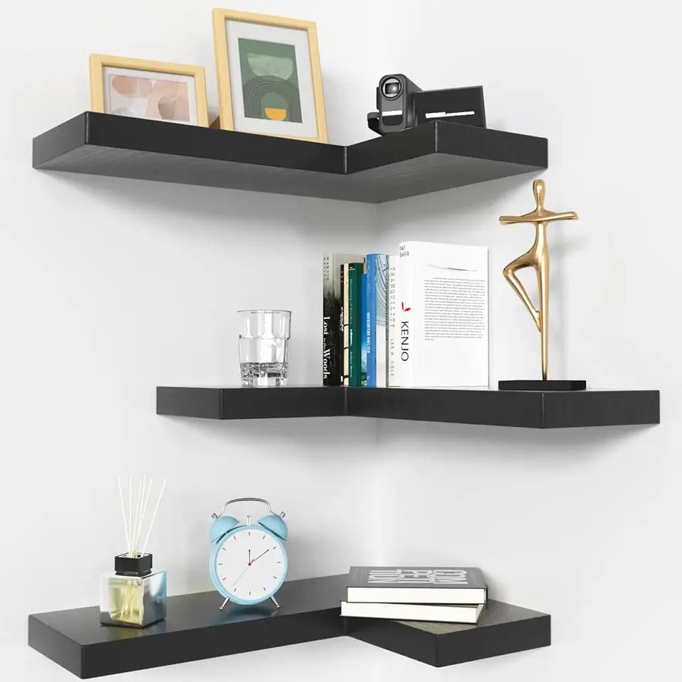 Floating Corner Shelves Wall Mounted with Invisible Brackets Set of 3