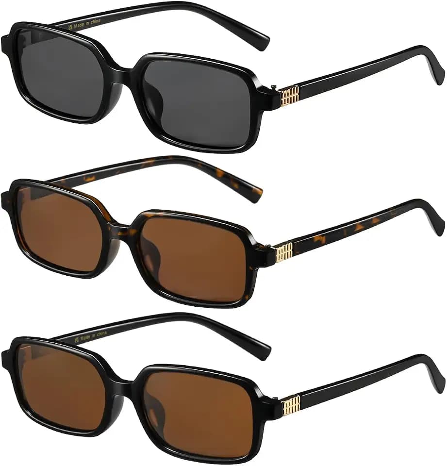 MASDUN Polarized Narrow Rectangle Sunglasses for Women Men Trendy Y2k Retro 90s Sun Glasses (3 Pack)