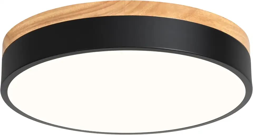 Yiisem Dimmable Wood LED Flush Mount Ceiling Light, Black, 11.8 in