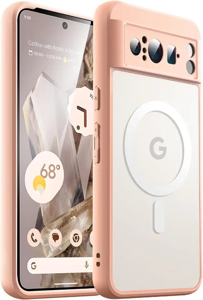 JETech Magnetisch Hülle für Google Pixel 8 Pro 6,7 Zoll 2023, Kompatibel mit MagSafe, Transluzente Matt Rückseite Stoßfeste Handyhülle (Rose)