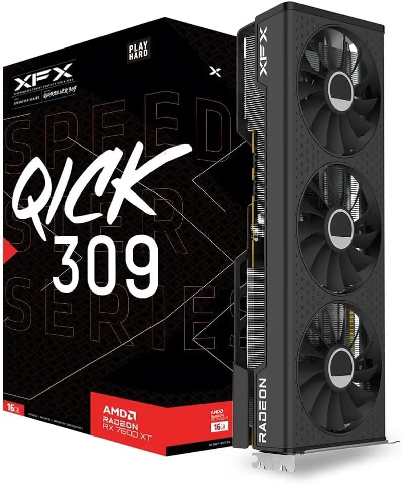 XFX Speedster QICK309 Radeon RX 7600XT Black Gaming Graphics Card with 16GB GDDR6 HDMI 3xDP, AMD RDNA 3 RX-76TQICKBP