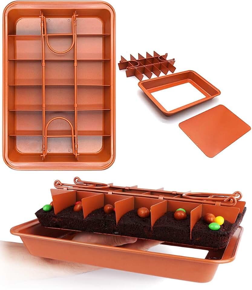 Brownie Pan with Dividers Baking Tray All Edges-Only - Bite Size Baking Steel Corner Brownies Pan with Cutter, Makes 18 Pre-cut Brownies Perfect All at Once - 12 X 8 X 1.6 Inches