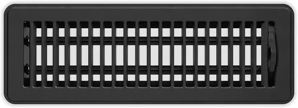 4" X 12" Floor Register with Louvered Design - Heavy Duty Rigid Floor Air Supply with Damper & Lever - Overall Size [5.75 X 13.5] - Black