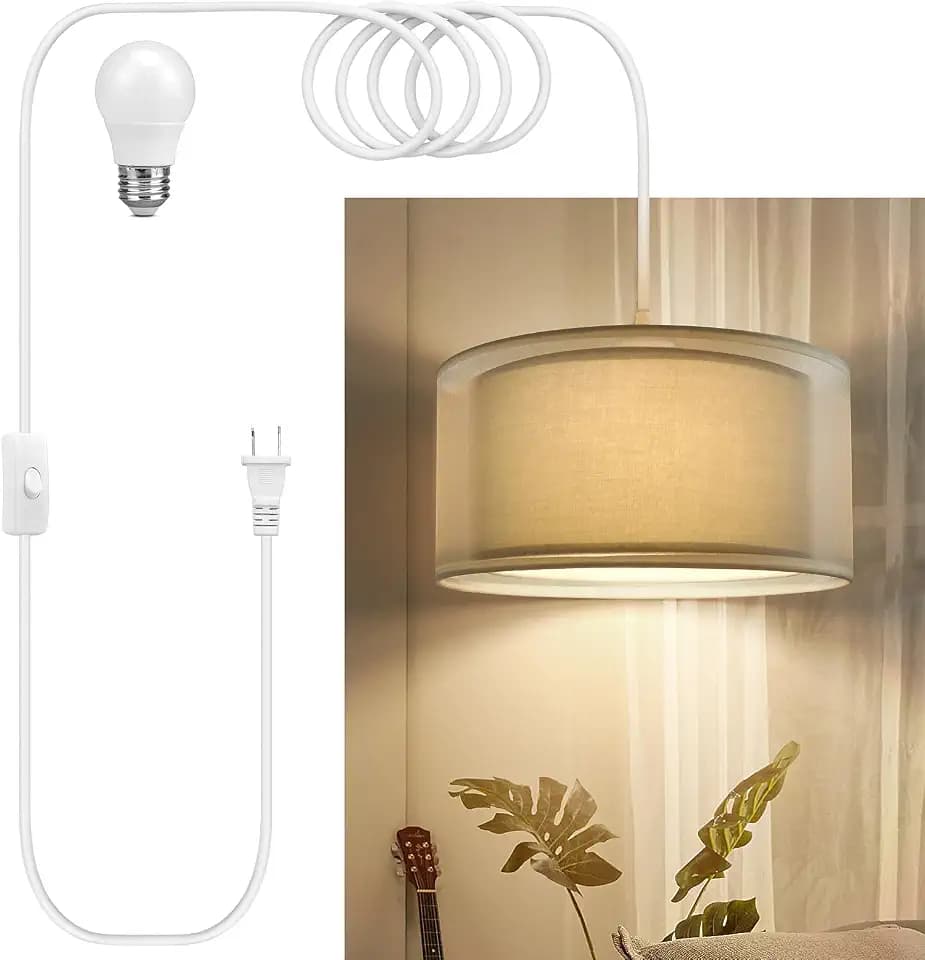 Plug in Pendant Light, 15FT White Cord Hanging Lights with Plug in Cord