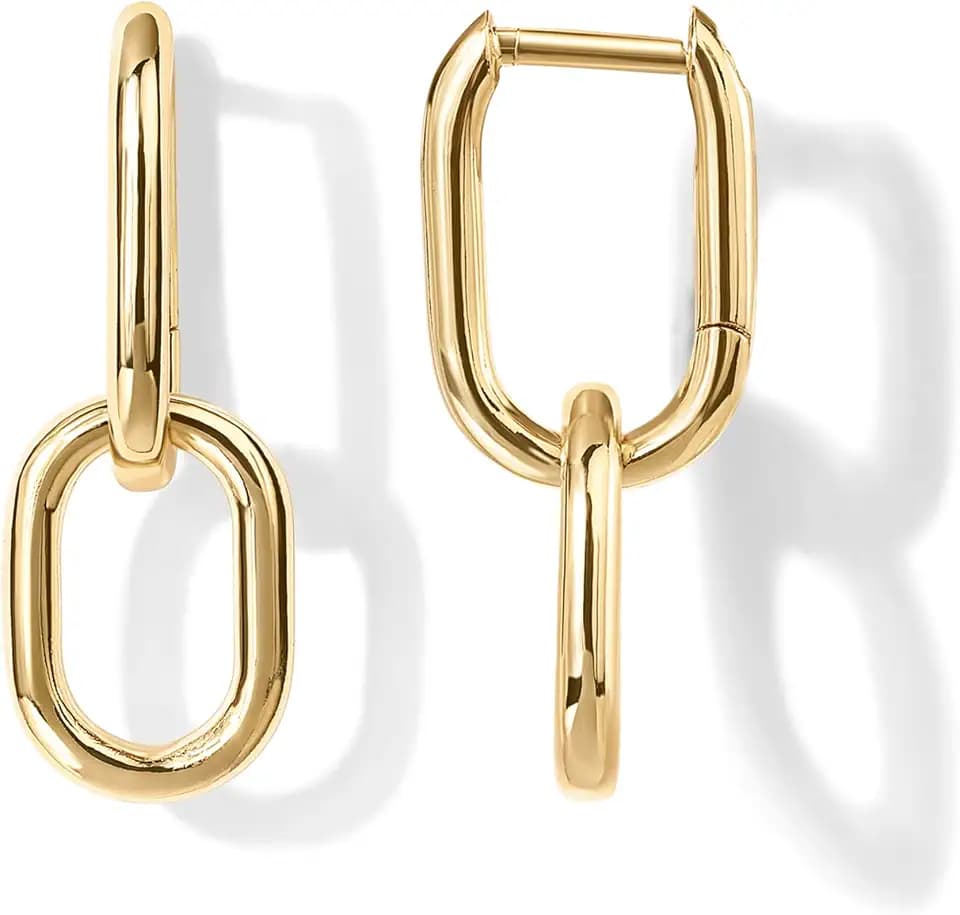 PAVOI Dangle Hoop Earrings for Women, 14K Gold Plated Convertible Paperclip