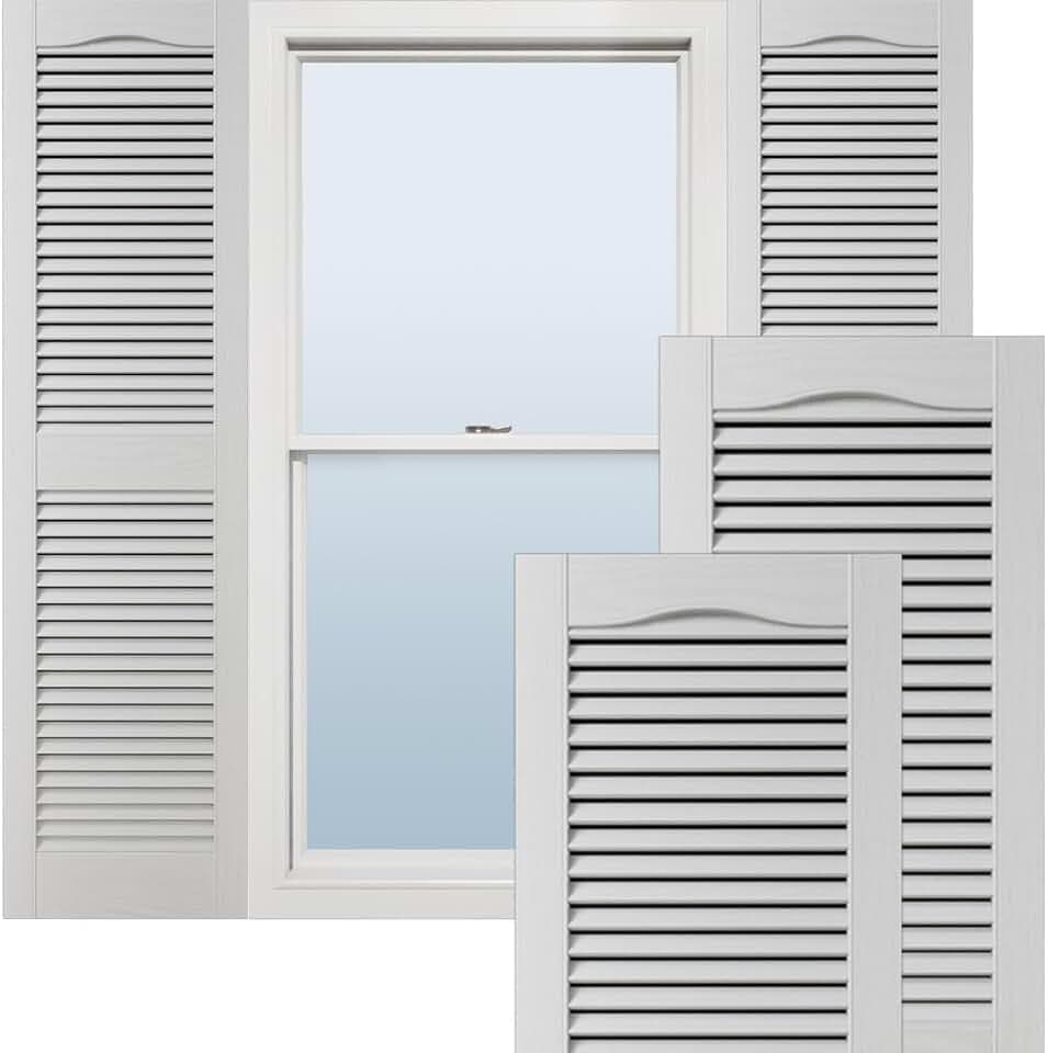 Ekena Millwork Lifetime Vinyl LL1S14X04800WH Standard Cathedral Top Center Mullion, Open Louver Vinyl Shutters, w/Installation Shutter-Lok's & Matching Screws (Per Pair), 14 1/2"W x 48"H, White